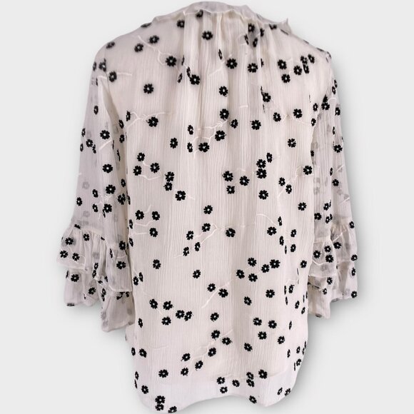 Rebecca Taylor Alessandra Silk Embroidered Floral Ruffle Blouse Bell Sleeves  2 - Picture 12 of 13